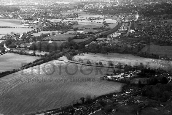 Looking south towards Salisbury.  Ford in foreground. London Rd Park & Ride in the distance.(B&W)