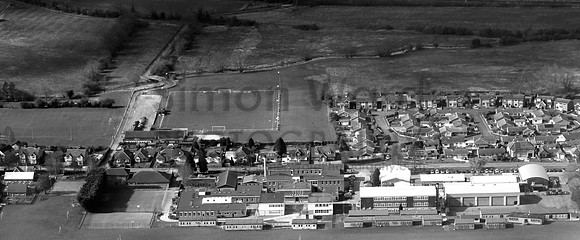 Laverstock looking east.  Laverstock & Ford FC.  Wyvern Coll., St. Josephs, & St. Edmunds Sch. (B&W)