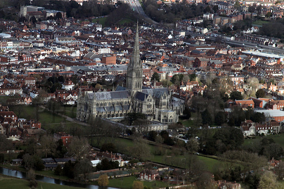 Salisbury Cathedral and Close.  Looking NE towards Bishopdown.