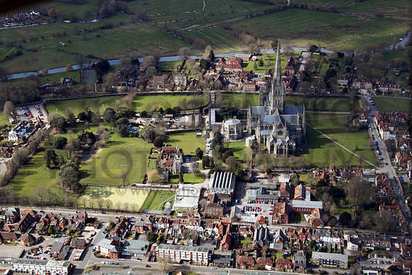 Salisbury Cath looking West with Friary in foreground and Bishops Wordsworth Sch & Cathedral Sch.