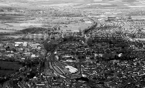 Looking west.  Salisbury Railway Stn, Churchfields Ind Est, Wilton Rd. B&W