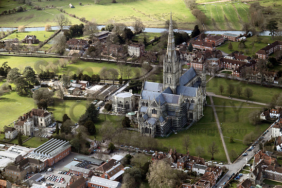 Salisbury Cathedral and Close looking south-west.
